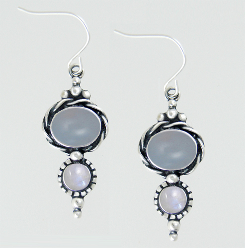 Sterling Silver Drop Dangle Earrings With Chalcedony And Rainbow Moonstone